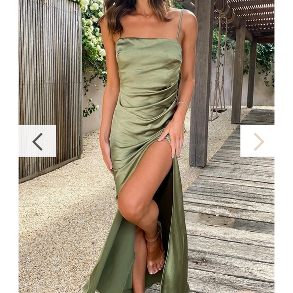 BRAND NEW. Never worn. Olive green billy j satin dress “Julia” size 12. - Picture 3 of 3